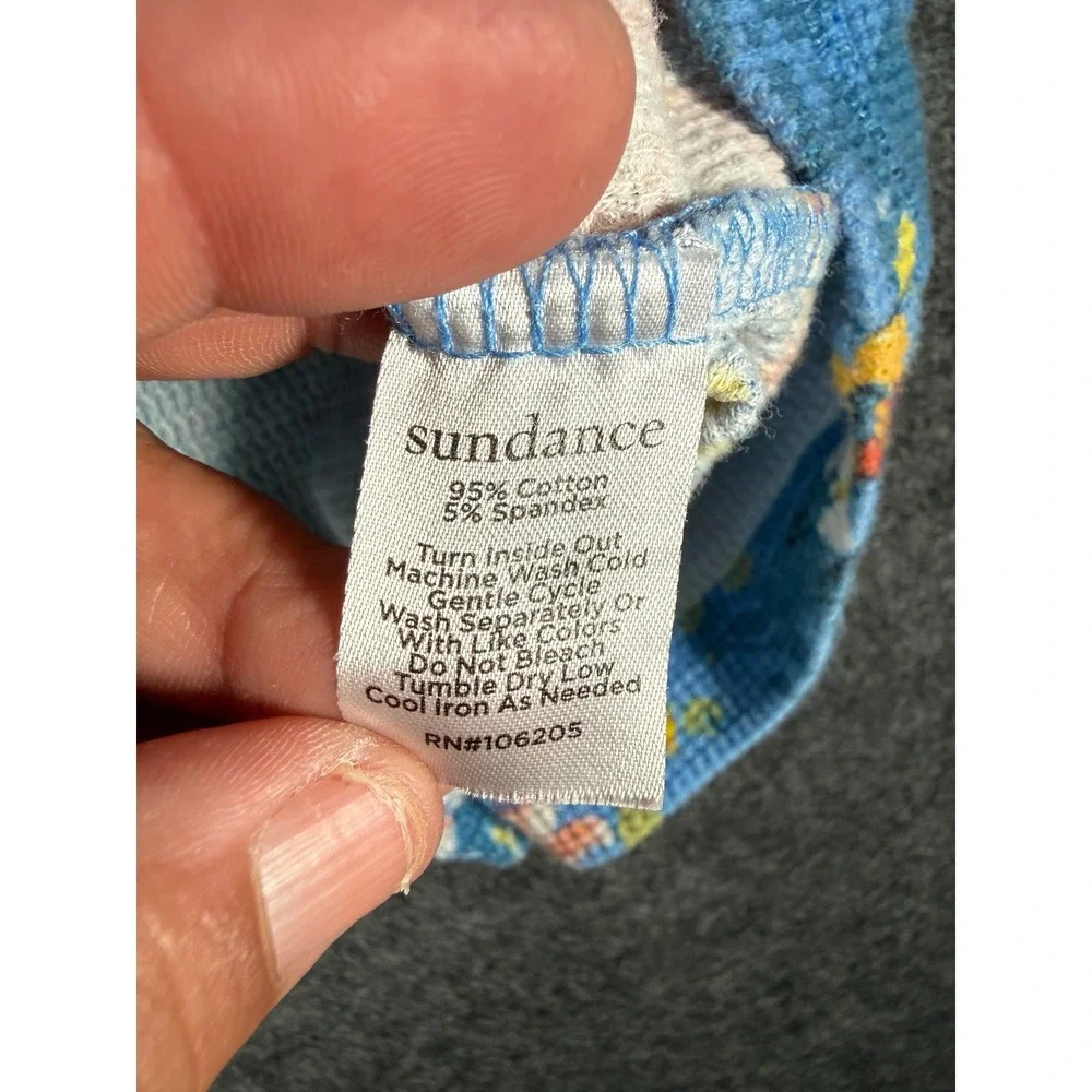 Sundance Womens Blue Floral Thermal Waffle Knit 3/4 Sleeve Top Size M RN106205 - Picture 3 of 8